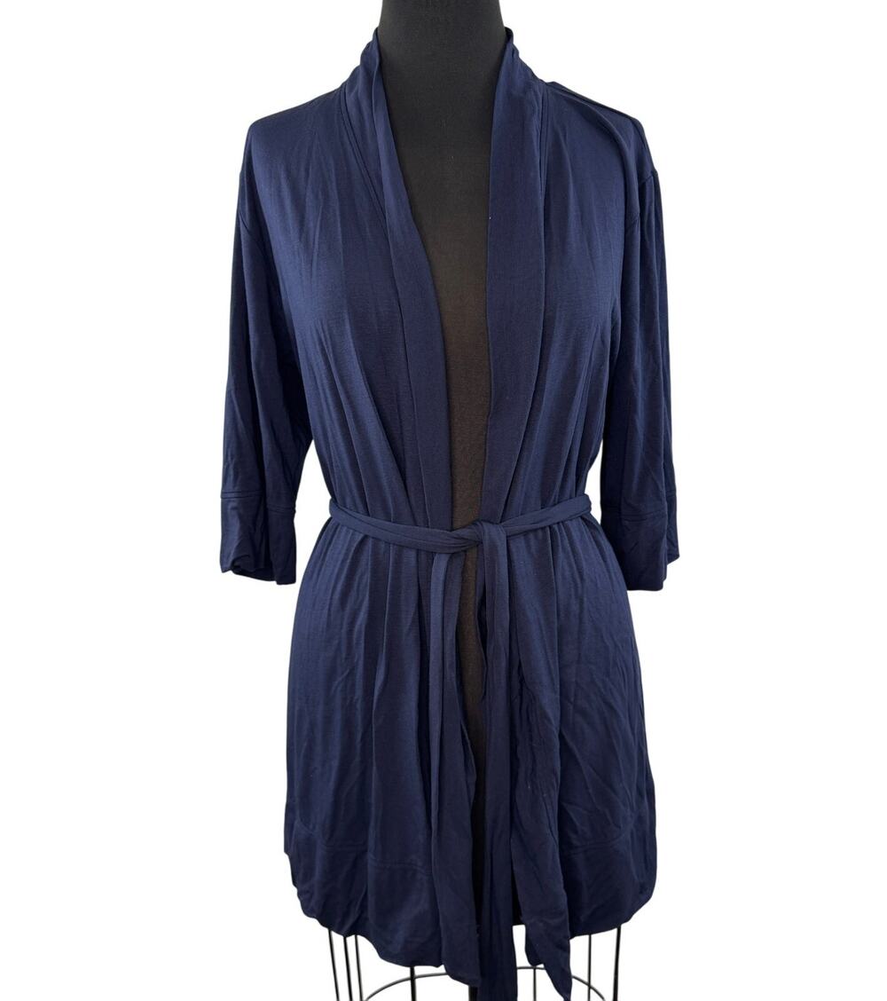 Barefoot Dreams Luxe Milk Jersey Navy Blue Mini Robe Tie-Waist 3/4 Sleeve XS